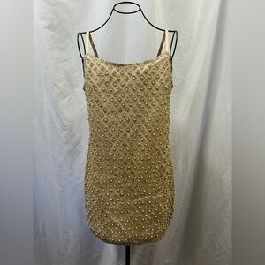 Forever 21 Gold pearl detail shift dress size L
